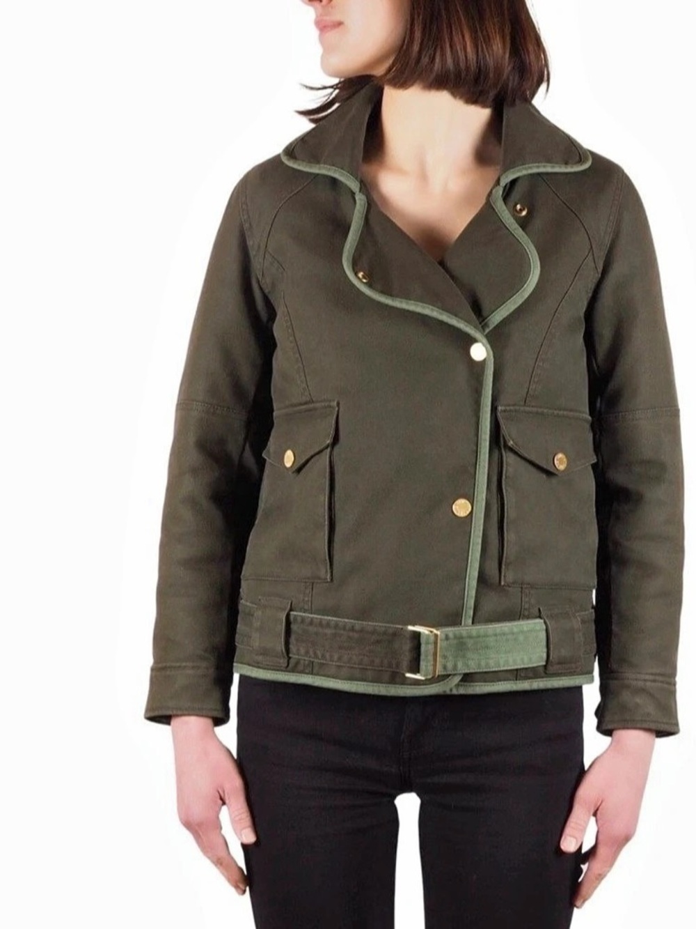 Zadig & Voltaire Kawa Quilted Khaki Canvas Biker Jacket Size S